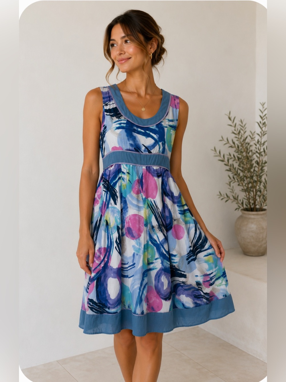 Sleeveless 100%Cotton Dress Australian Orientique Naturally size Medium